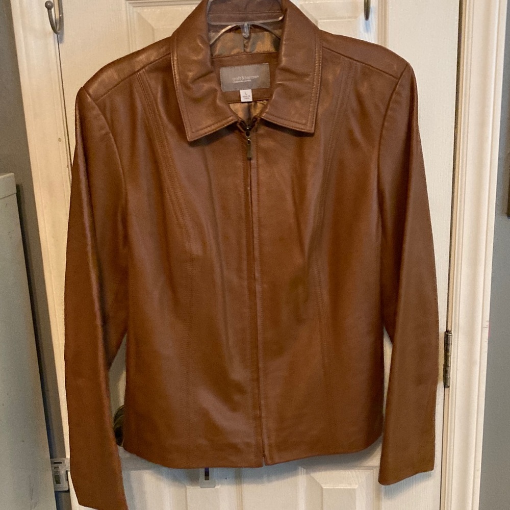 Croft & Barrow 100% Real Leather Tan Leather Jacket